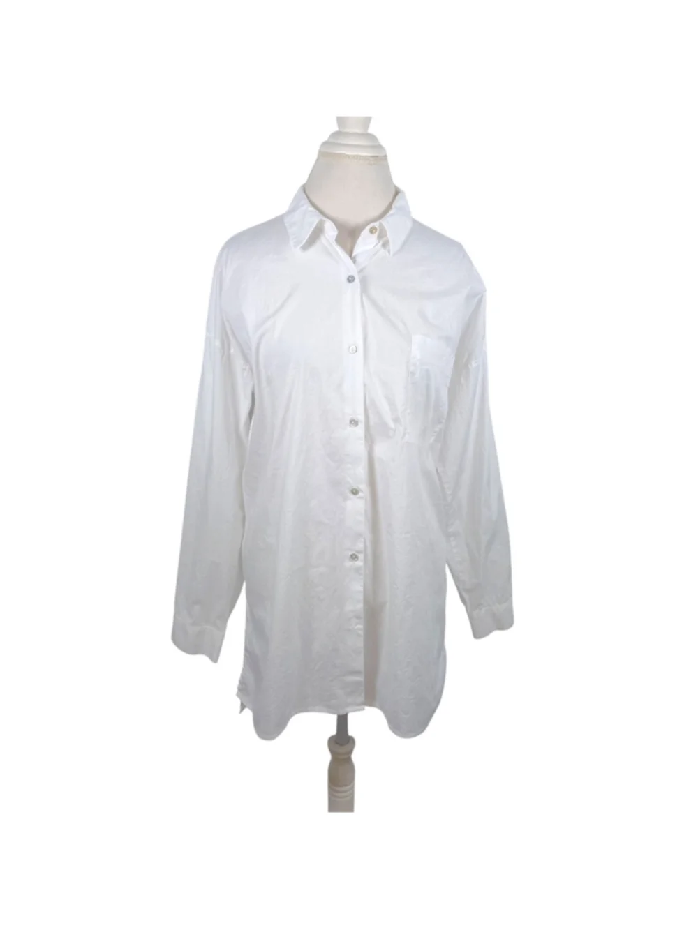 Eileen Fisher System White Organic Cotton Stretch Classic Collar Long Shirt Sz L - Picture 2 of 11